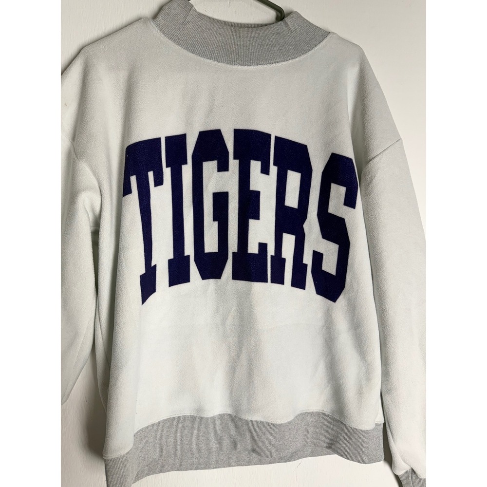 Vango Reversible Sweatshirt Tigers War Damn Grey White Fleece Mock Neck Medium